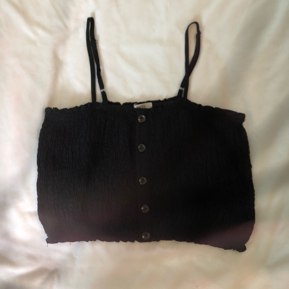 Cropped black tube top with straps
